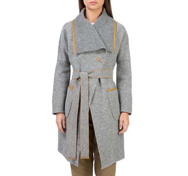 Wełniany płaszcz damski z wykładanym kołnierzem szary 83-9W-103-8