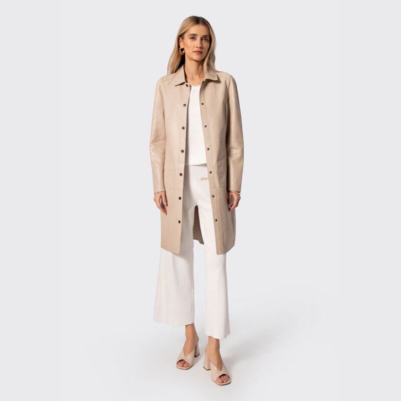 Płaszcz z naturalnej skóry owczej kremowy 102-09-403-0