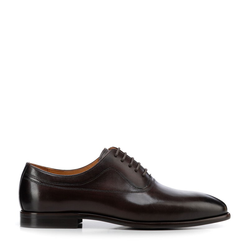 Męskie półbuty ze skóry naturalnej typu oxford ciemny brąz 103-M-301-4