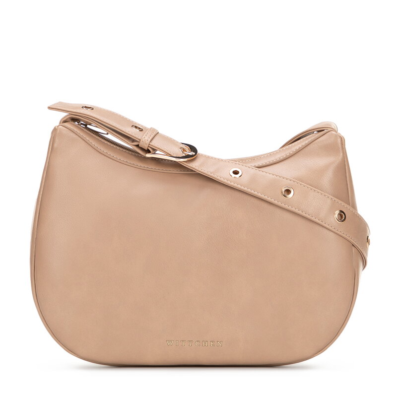 Półokrągła listonoszka z imitacji skóry beżowa 101-4Y-432-9