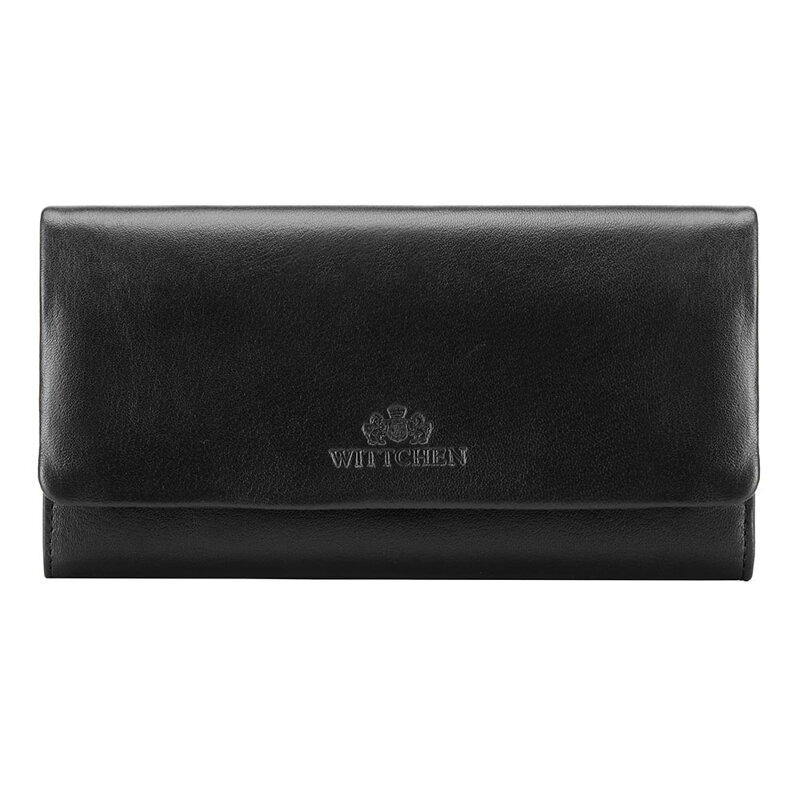 Damski portfel ze skóry podłużny z tłoczonym logo 26-1-443-1