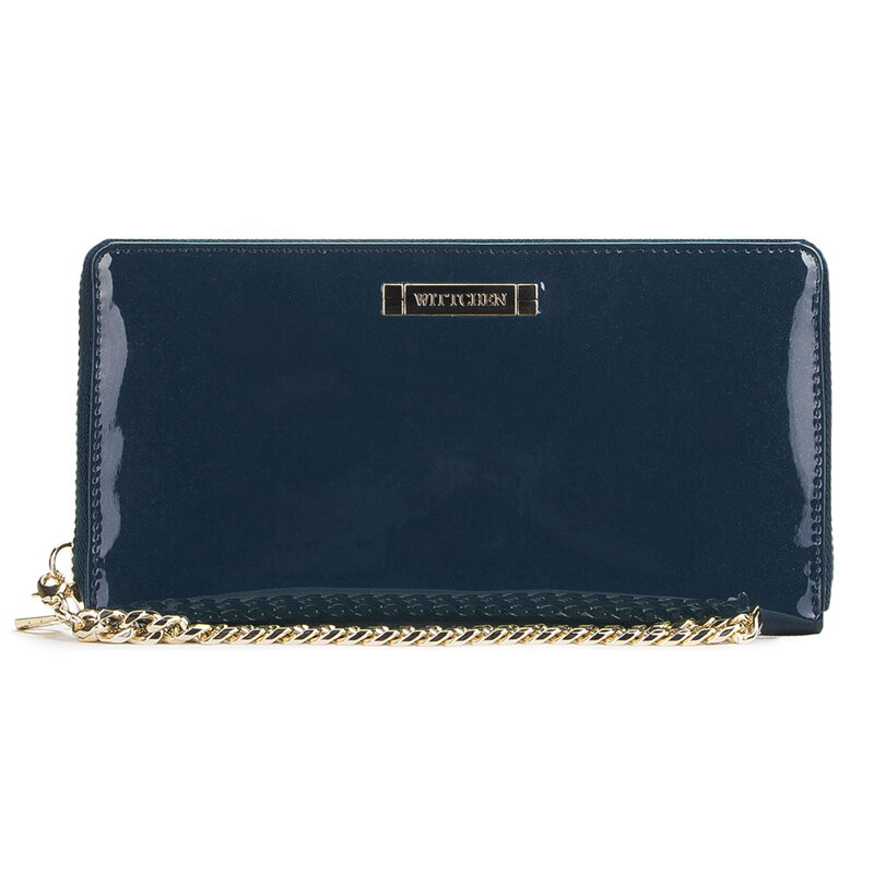 Damski portfel skórzany lakierowany na łańcuszku 26-1L-427-N