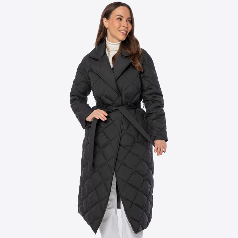 Puchowy płaszcz z naturalnym wypełnieniem czarny 101-9D-402-1