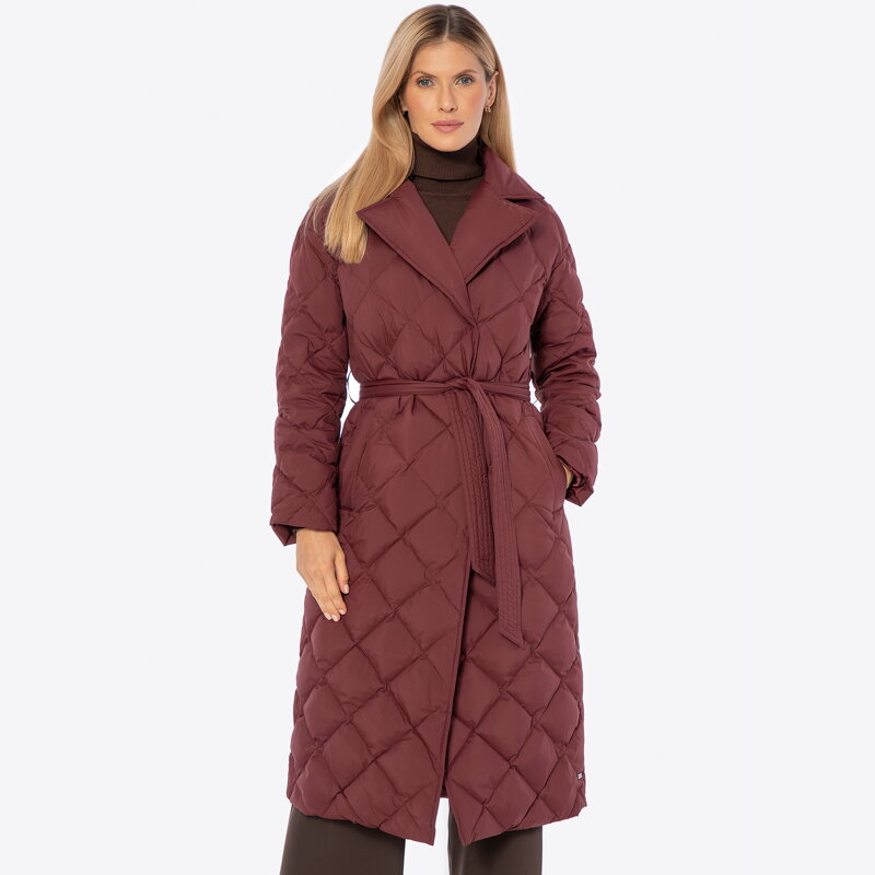 Puchowy płaszcz z naturalnym wypełnieniem bordowy 101-9D-402-3