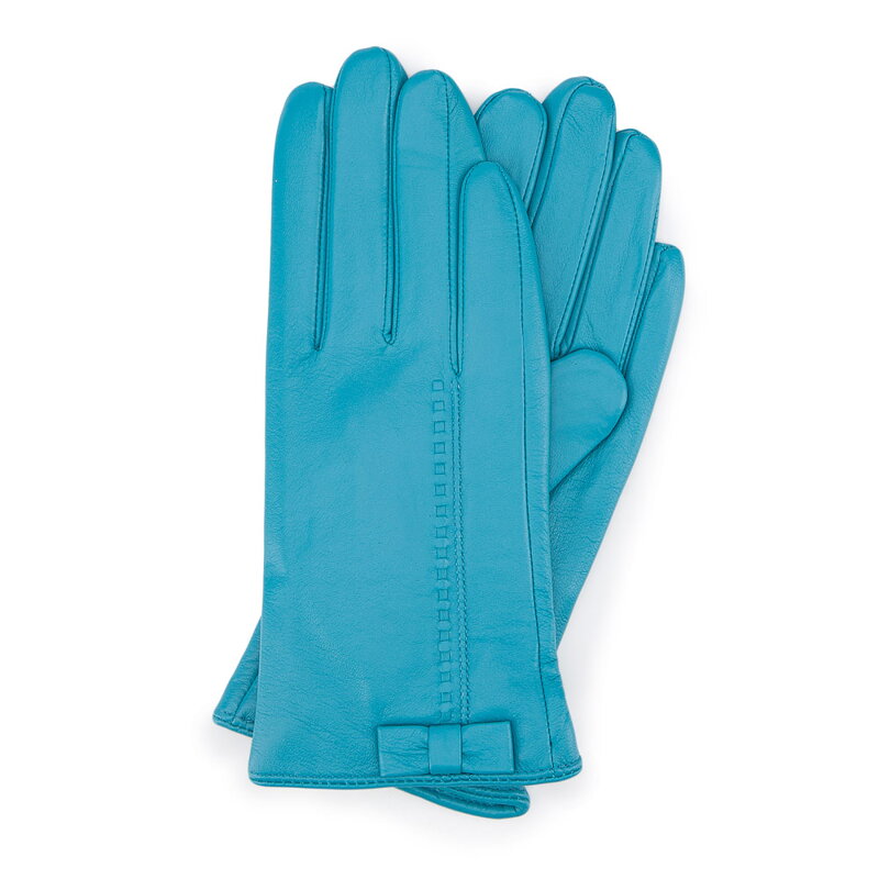 Damskie rękawiczki skórzane z kokardką 39-6-551-TQ