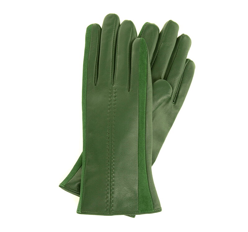 Damskie rękawiczki skórzane z zamszowymi wstawkami 39-6-559-Z