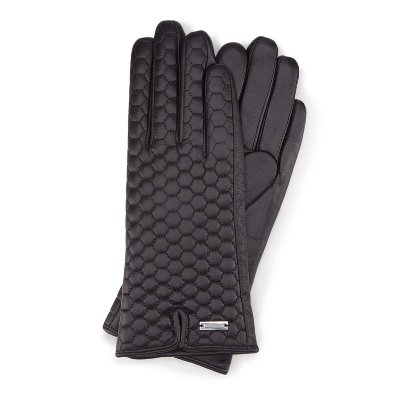 Damskie rękawiczki skórzane pikowane 39-6-574-1