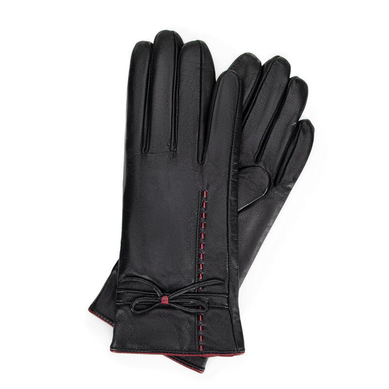 Damskie rękawiczki ze skóry ocieplane z wełną czarne 44-6A-711-1