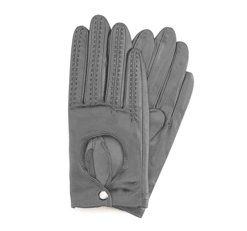 Rękawiczki samochodowe damskie ze skóry licowej szare 46-6L-290-S Rękawiczki samochodowe damskie ze skóry licowej szare 46-6L-290-S