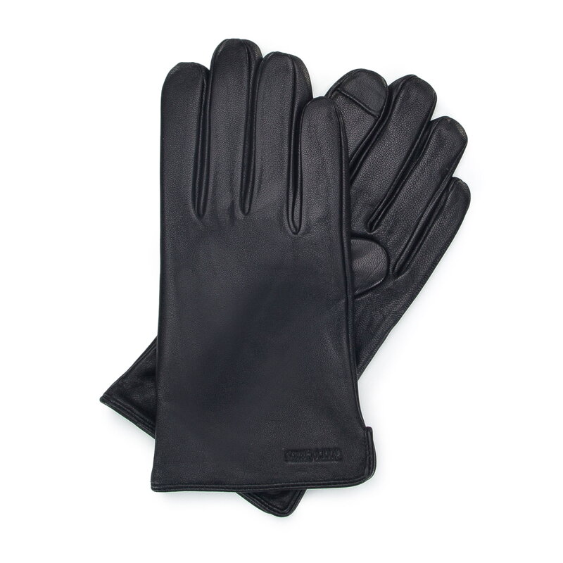 Ocieplane czarne rękawiczki męskie ze skóry naturalnej czarne 39-6L-907-1