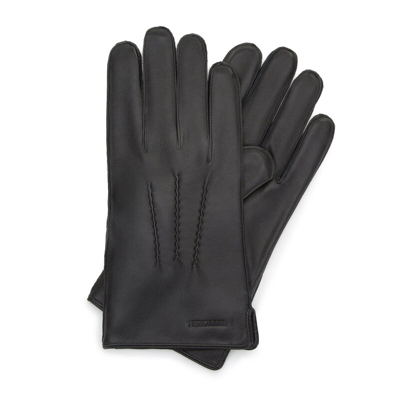 Męskie rękawiczki skórzane z marszczeniami czarne 44-6A-002-1