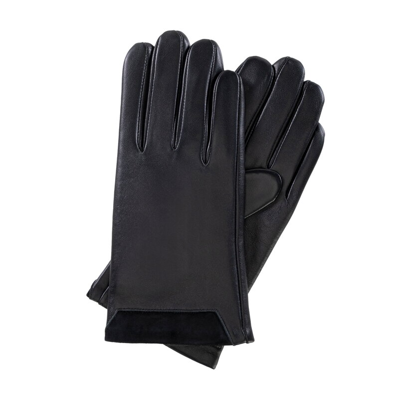 Zateplené čierne pánske kožené rukavice z prírodnej kože 39-6L-960-1