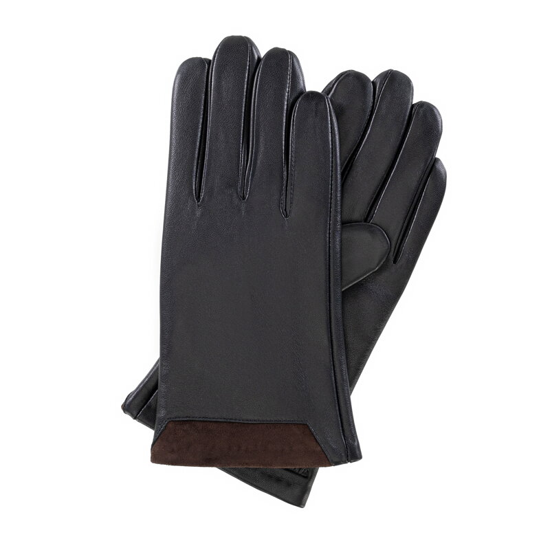 Męskie rękawiczki ocieplane ze skóry czarno - brązowe 39-6L-960-14