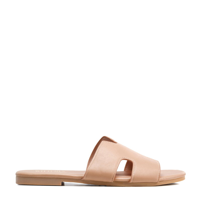 Damskie klapki z ekoskóry beżowe 100-DP-809-9