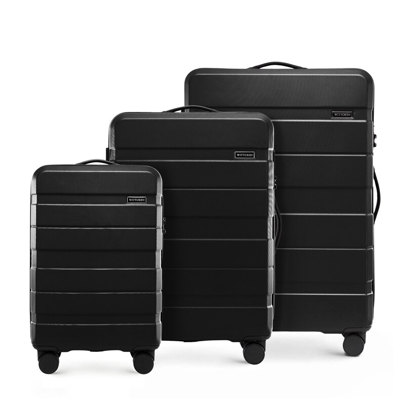 Zestaw walizek z ABS-u w poziome pasy czarny 56-3A-10S-10