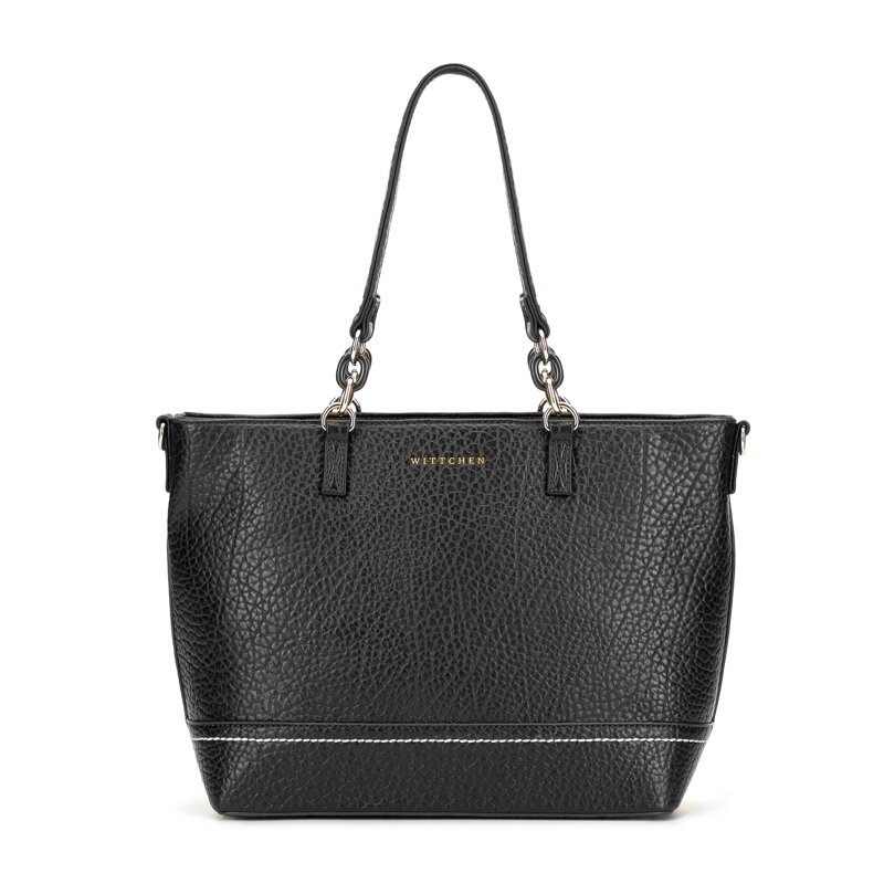 Shopperka z ekoskóry z dekoracyjnym elementem łańcuszka czarna 101-4Y-710-1