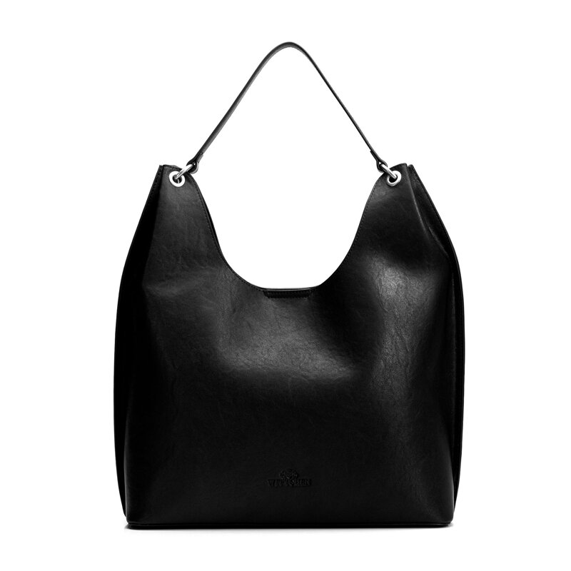 Shopperka ze skóry naturalnej z subtelnymi detalami czarna 101-4E-218-1