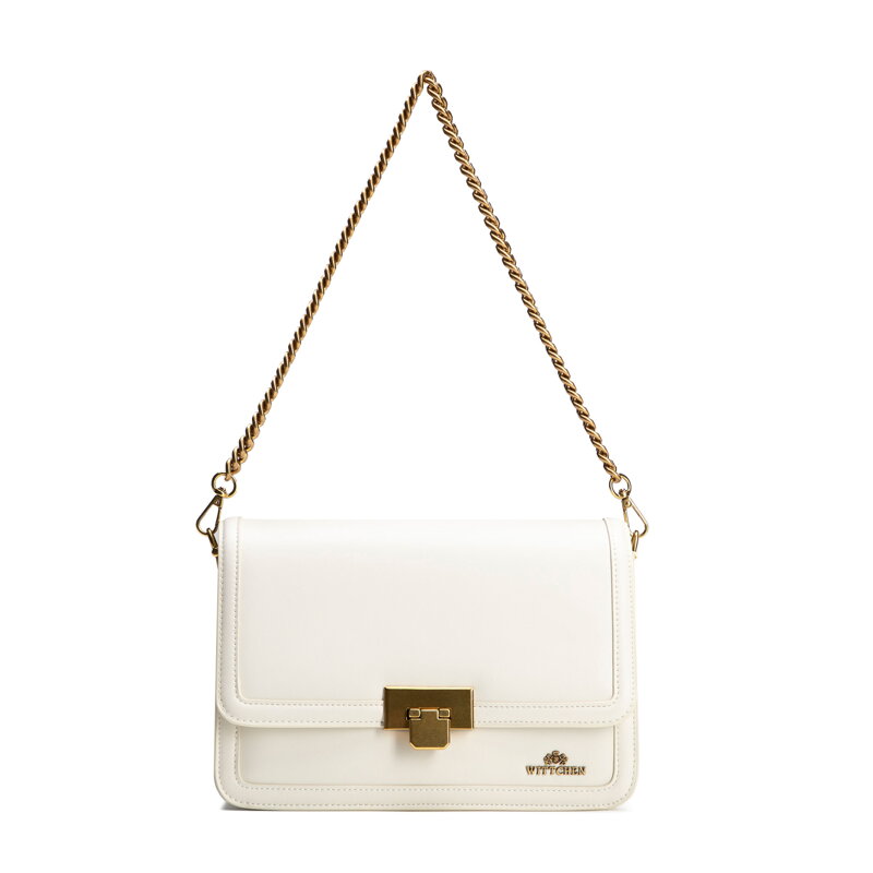 Kožená crossbody s odnímateľnou retiazkou, krémová 100-4E-207-0