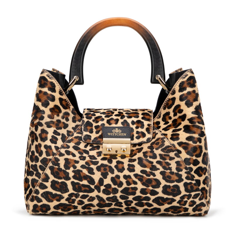Skórzana shopperka z włosiem we wzór panterki brązowo - czarna 102-4E-003-4