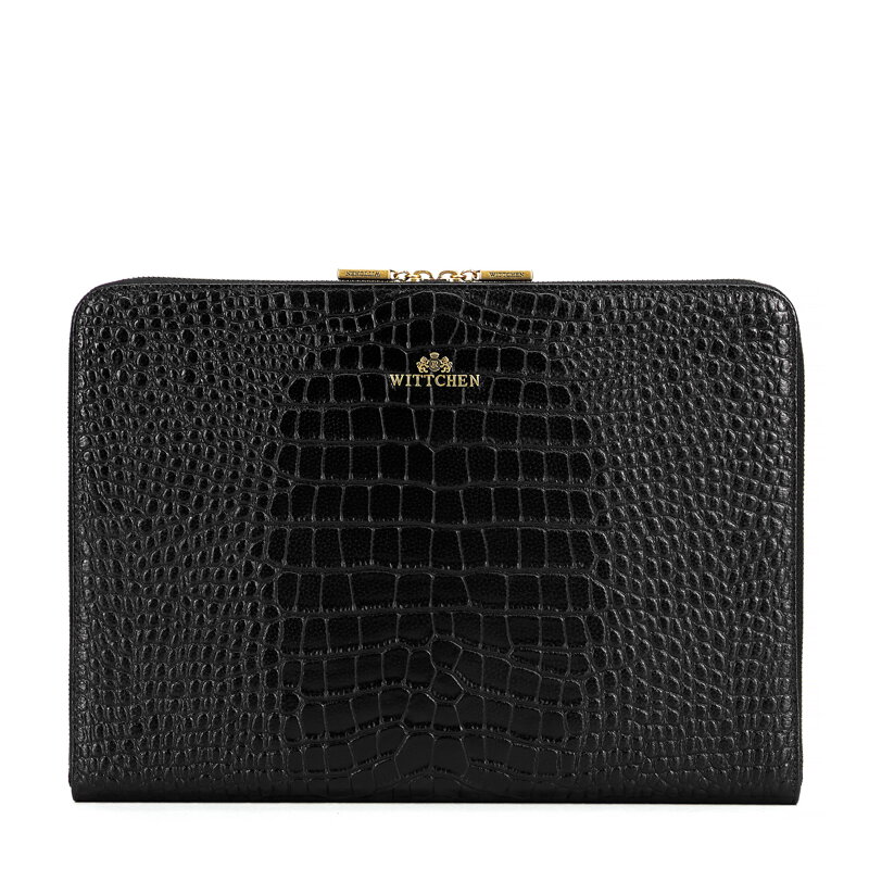 Skórzana torba na laptopa 15” z tłoczeniem croco czarna 103-2E-612-1