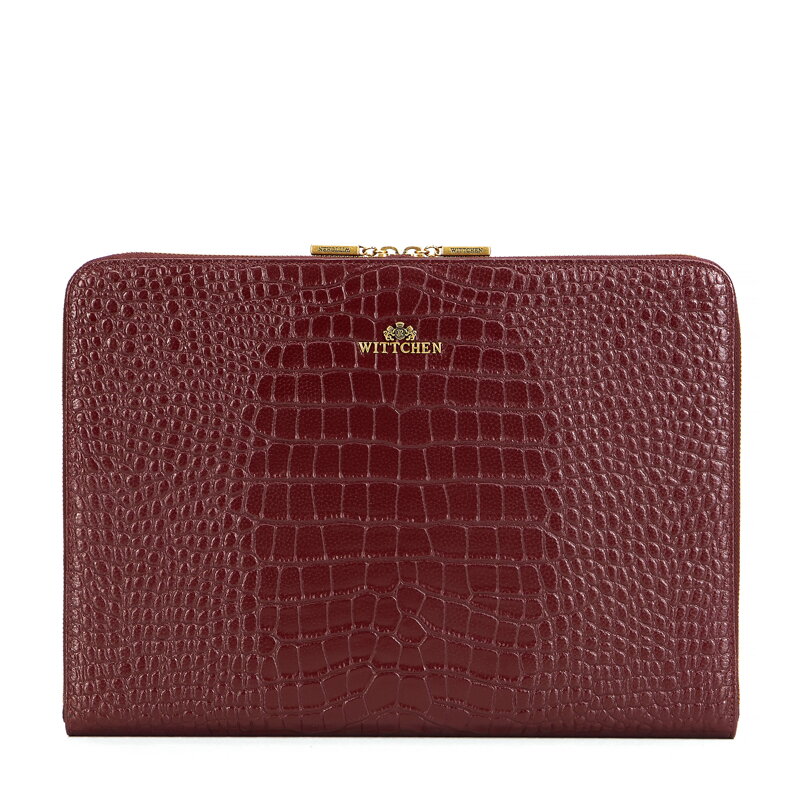 Skórzana torba na laptopa 15” z tłoczeniem croco bordowa 103-2E-612-3