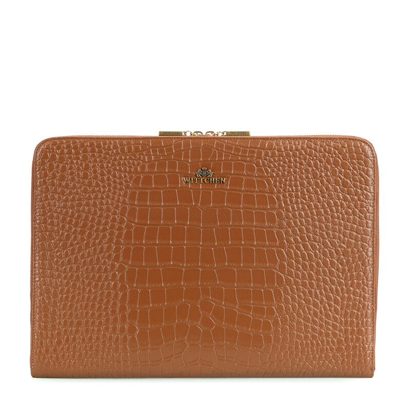 Skórzana torba na laptopa 15” z tłoczeniem croco koniak 103-2E-612-5