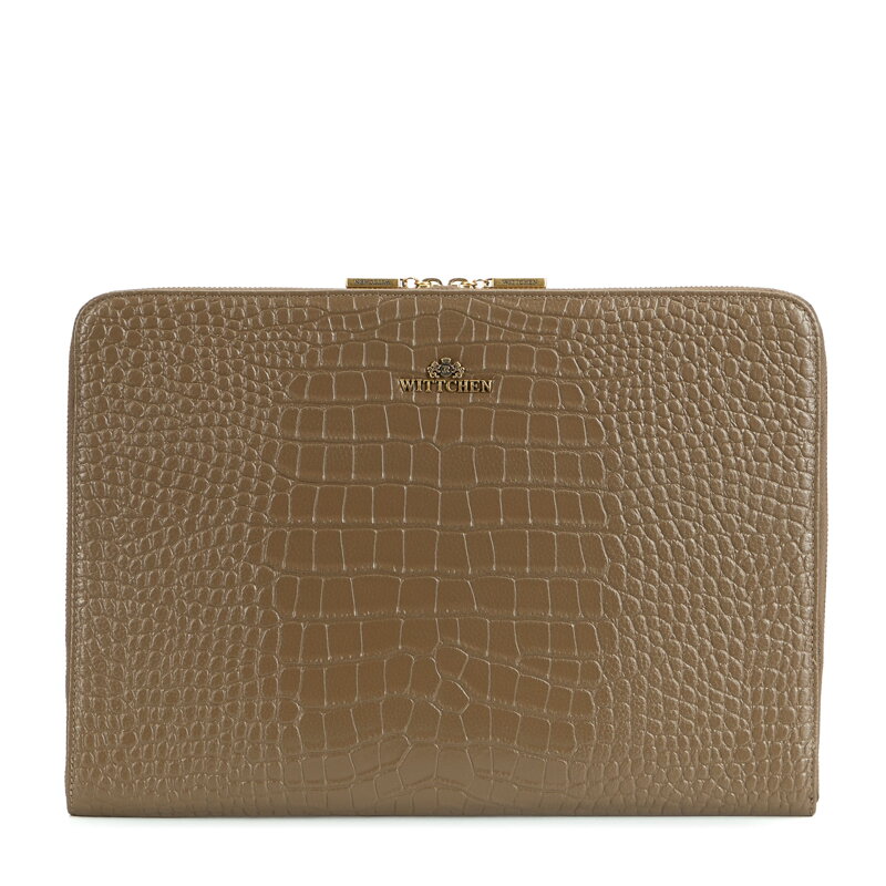 Skórzana torba na laptopa 15” z tłoczeniem croco beżowo - szara 103-2E-612-9