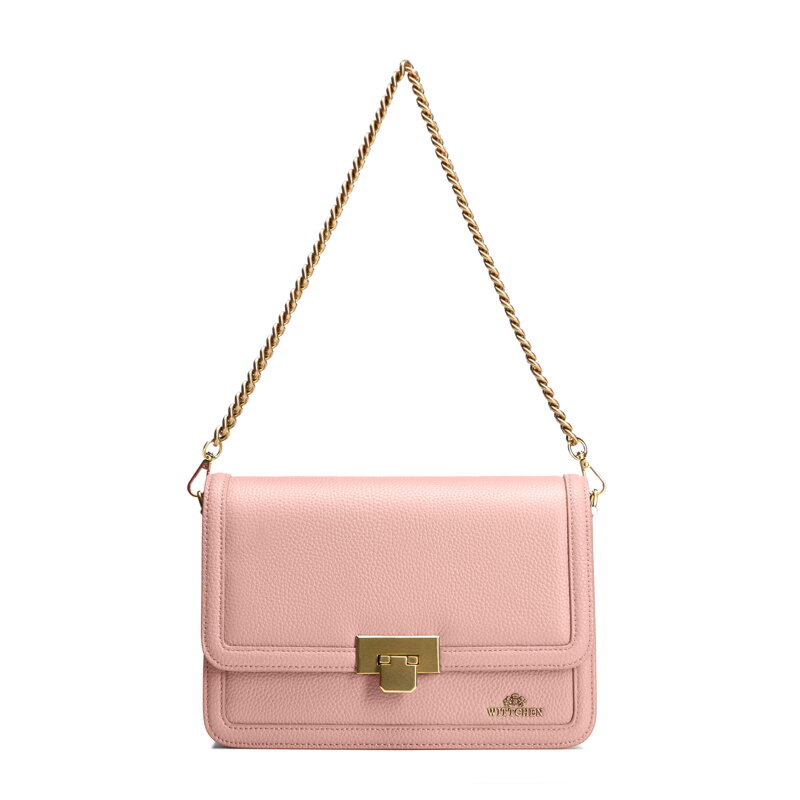 Kožená crossbody kabelka s retiazkou, ružová 100-4E-206-P