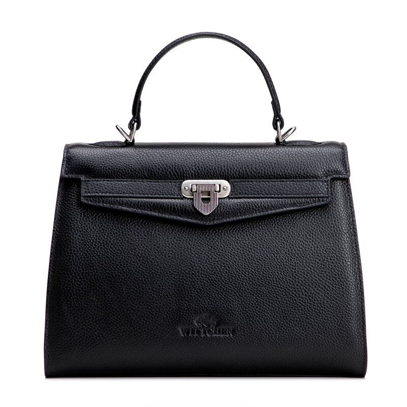 Skórzany kuferek z dekoracyjnym zapięciem czarny 101-4E-215-1