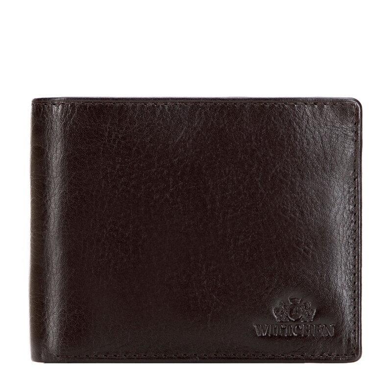 Skórzany męski portfel z rozkładanym panelem na karty brązowy 21-1-040-L40