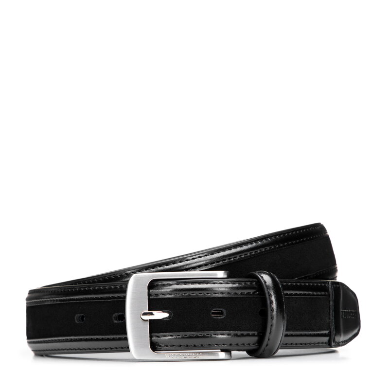 Skórzany pasek męski z połączeniem dwóch faktur czarny 101-8M-216-1