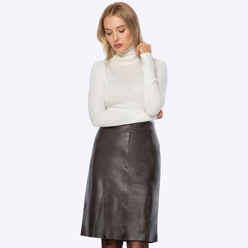 Spódnica ze skóry naturalnej ołówkowa brązowa 29-09-401-4