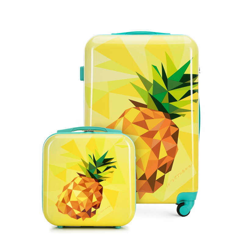 Średnia walizka i kosmetyczka z ABS-u z nadrukiem żółte 56-3A-642-55K