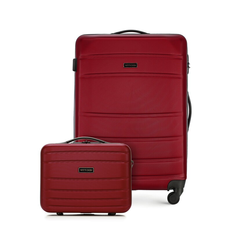 Średnia walizka i kosmetyczka z ABS-u żłobione czerwone 56-3A-652-35K