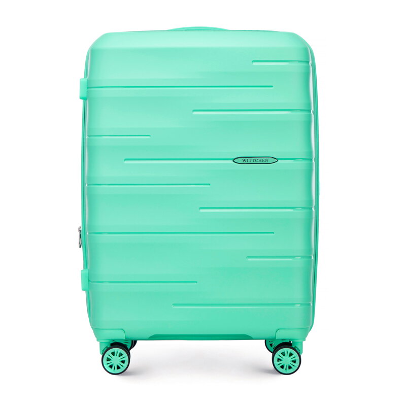 Stredný kufor z polypropylénu w tloczone paski modrý 56-3T-142-B