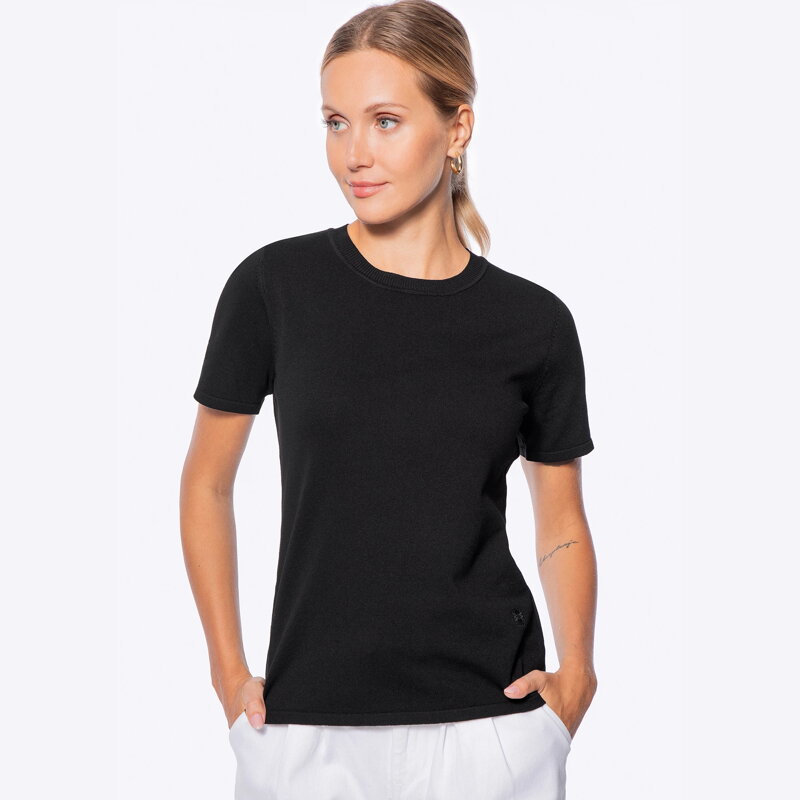 Sweter damski na krótki rękaw z wiskozy i nylonu czarny 29-99-004-1 Sweter damski na krótki rękaw z wiskozy i nylonu czarny 29-99-004-1