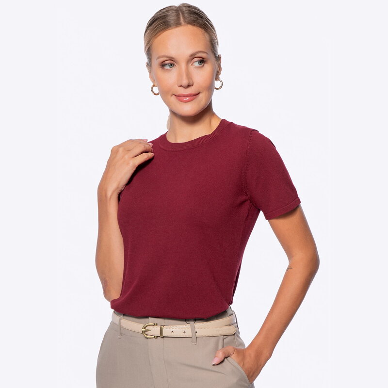 Sweter damski na krótki rękaw z wiskozy i nylonu czerwony 29-99-004-3