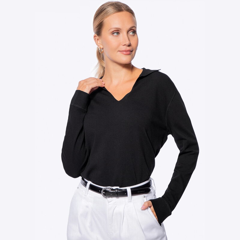 Sweter damski z dekoltem V-neck z wiskozy i nylonu czarny 29-99-005-1
