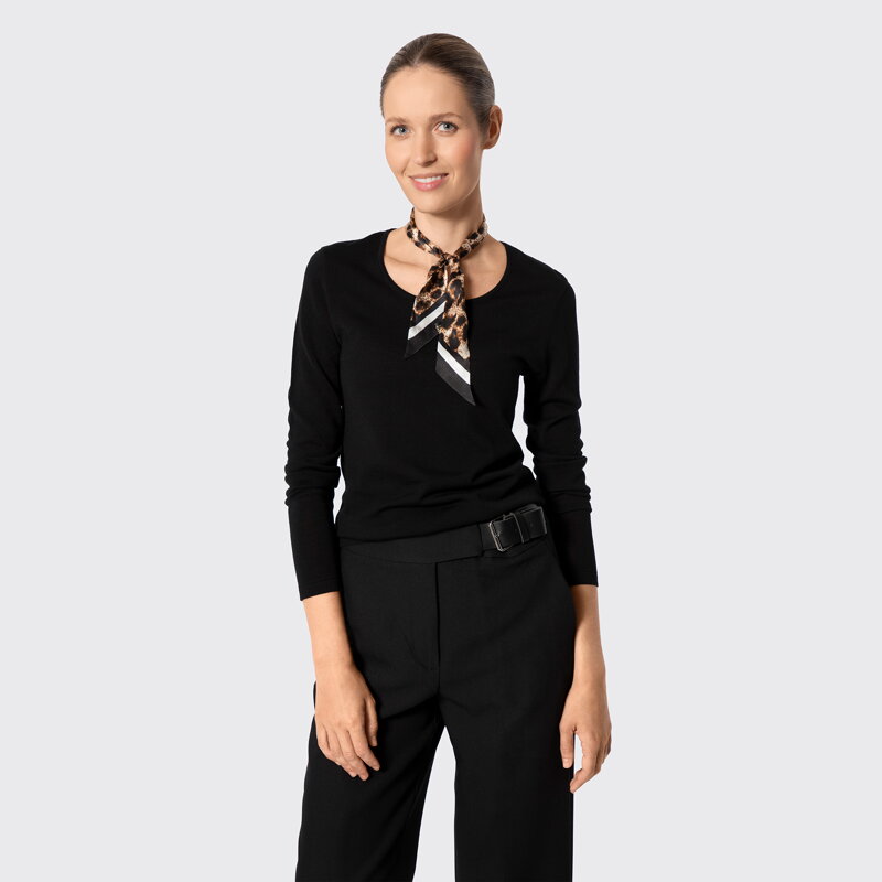 Sweter damski z wełny merino z okrągłym dekoltem czarny 29-99-302-1