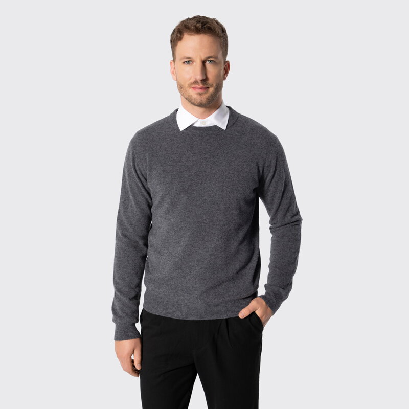 Sweter męski wełniany z okrągłym dekoltem szary 29-99-351-8