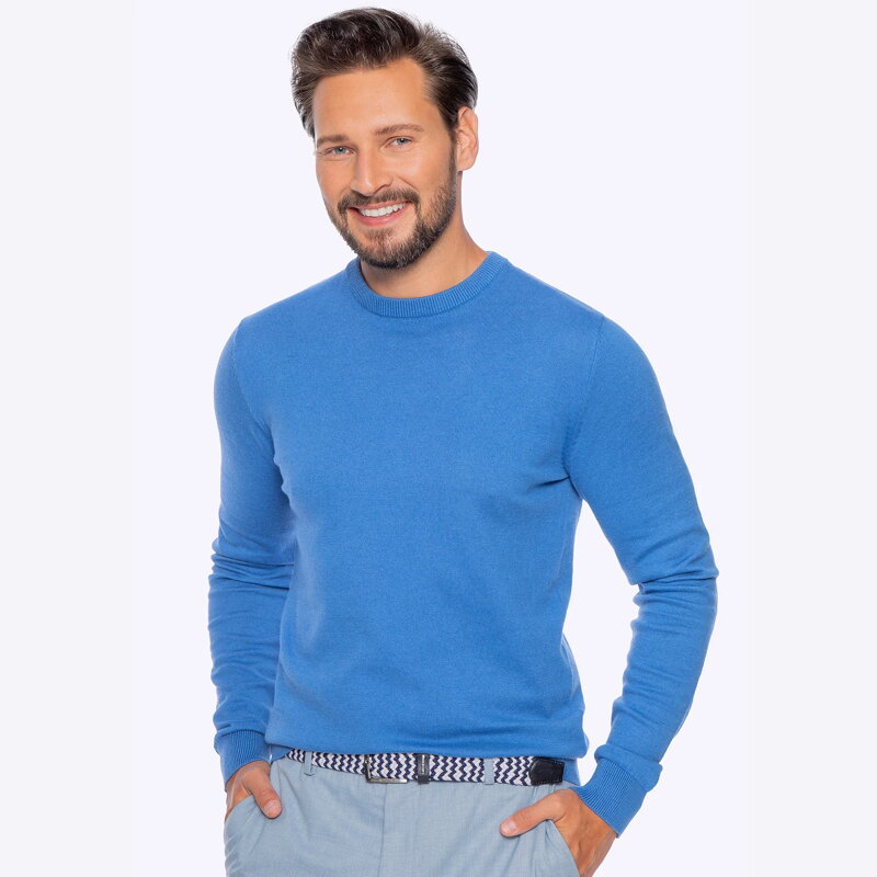 Sweter męski z bawełny z domieszką kaszmiru niebieski M0-99-103-7 Sweter męski z bawełny z domieszką kaszmiru niebieski M0-99-103-7