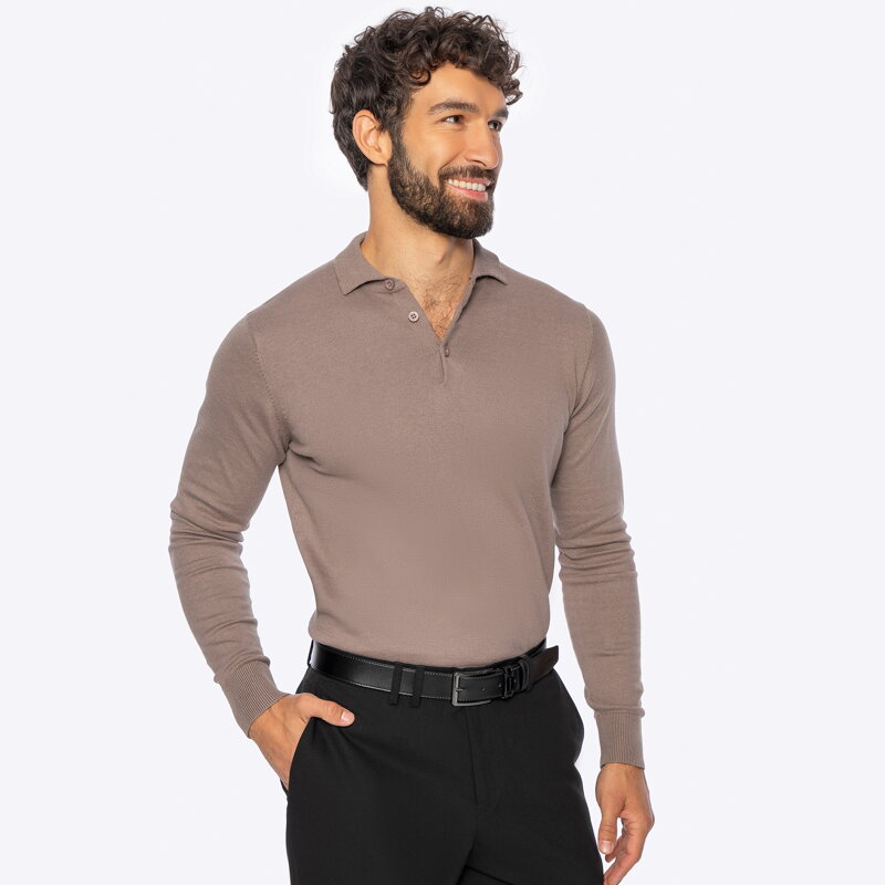 Sweter męski z bawełny z domieszką kaszmiru ciemny beż M0-99-106-9 Sweter męski z bawełny z domieszką kaszmiru ciemny beż M0-99-106-9