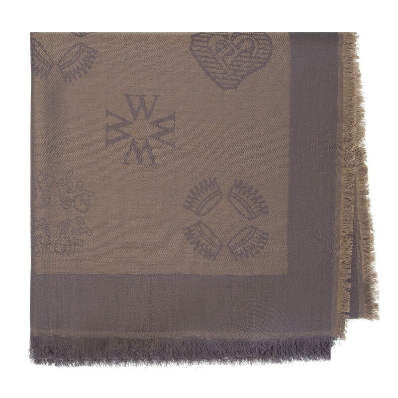 Damska chusta z jedwabiem tkana w monogram szaro-oliwkowa 93-7F-008-4 Damska chusta z jedwabiem tkana w monogram szaro-oliwkowa 93-7F-008-4