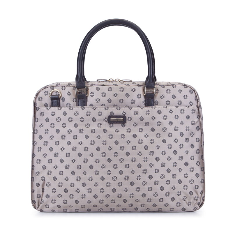 Damska torba na laptopa 14" ze skóry i żakardu z monogramem 93-4-252-9