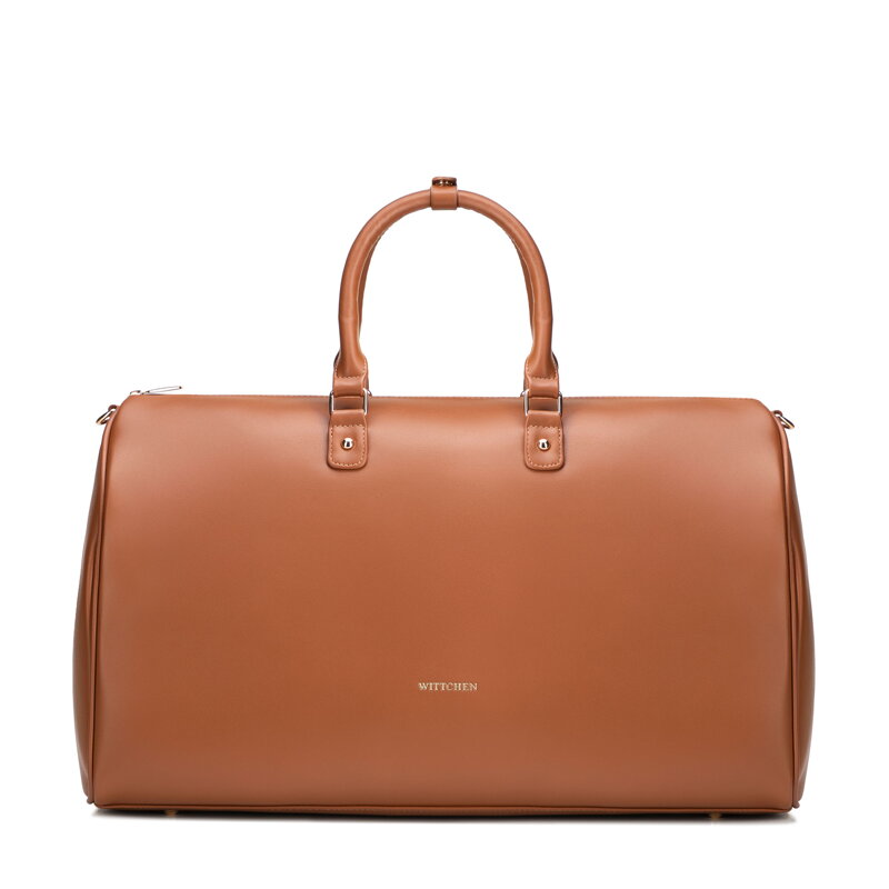 Torba podróżna damska z imitacji skóry z regulowanym paskiem brązowa 102-4Y-906-5