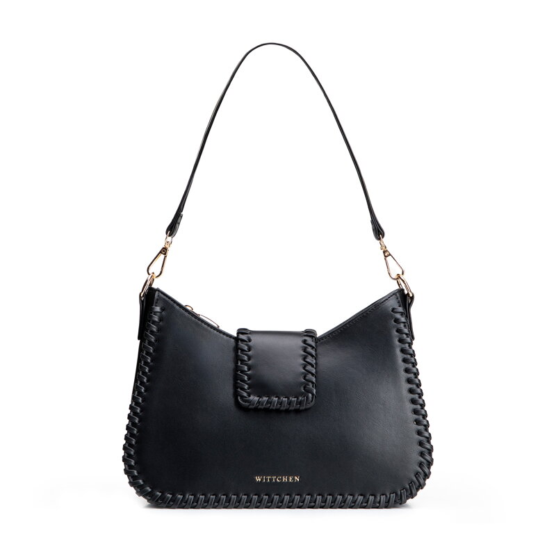 Torebka bagietka imitacji skóry z dekoracyjną plecionką czarna 101-4Y-404-1