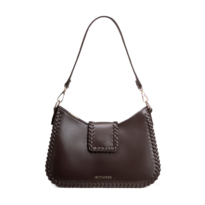 Torebka bagietka imitacji skóry z dekoracyjną plecionką brązowa 101-4Y-404-5