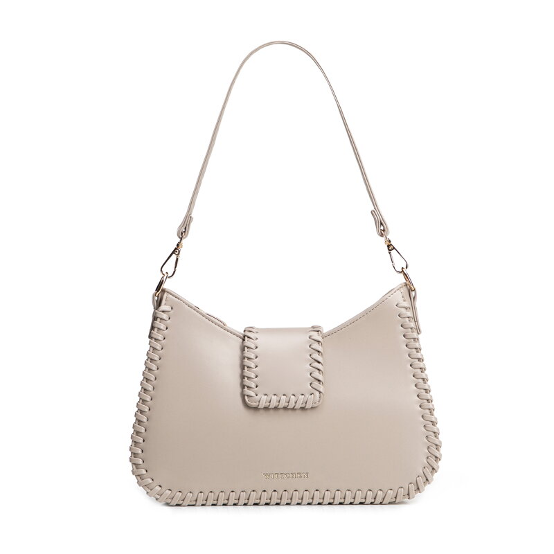 Torebka bagietka imitacji skóry z dekoracyjną plecionką jasny beż 101-4Y-404-9