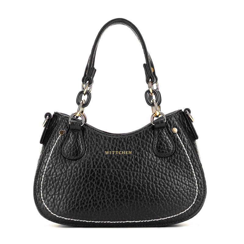 Torebka bagietka z imitacji skóry z kontrastowym przeszyciem czarna 101-4Y-709-1