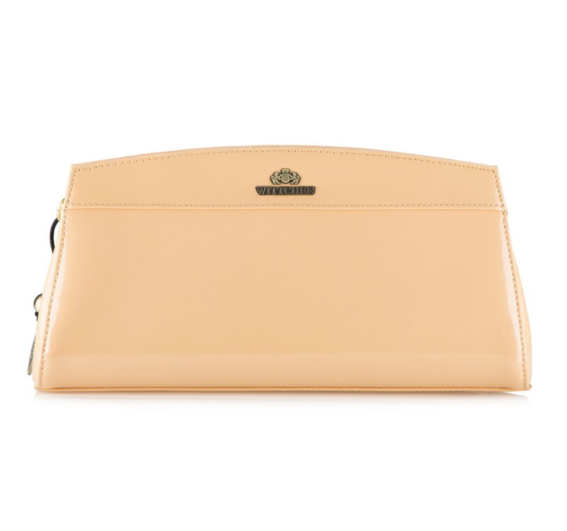 Wieczorowa torebka ze skóry lakierowanej trapezowa 25-4-516-B